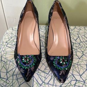 J crew jacquard heels with jewel detail size 9